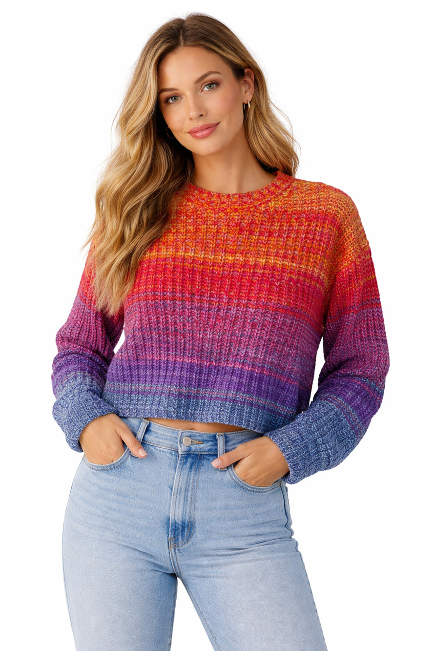 Copied - AQUA Multicolor Chunky Knit Sweater Women Small Striped Cozy Pullover